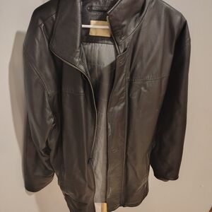 Men's Black Leather Jacket - Classic Zip Front